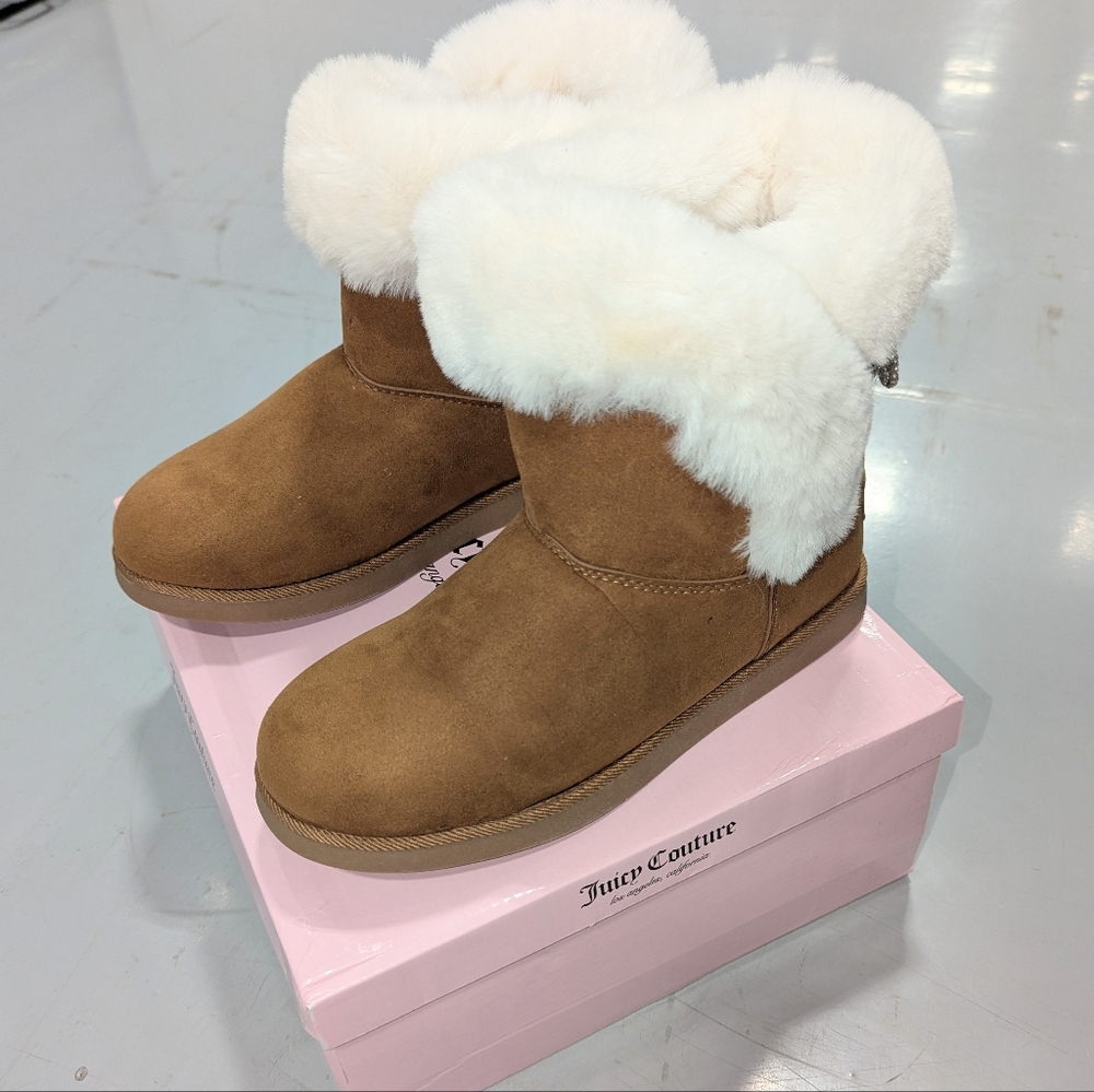Juicy Couture "Ken" Faux Suede/Fur-Lined Ankle Boots Rhinestone Bows Sz 9M NIB*